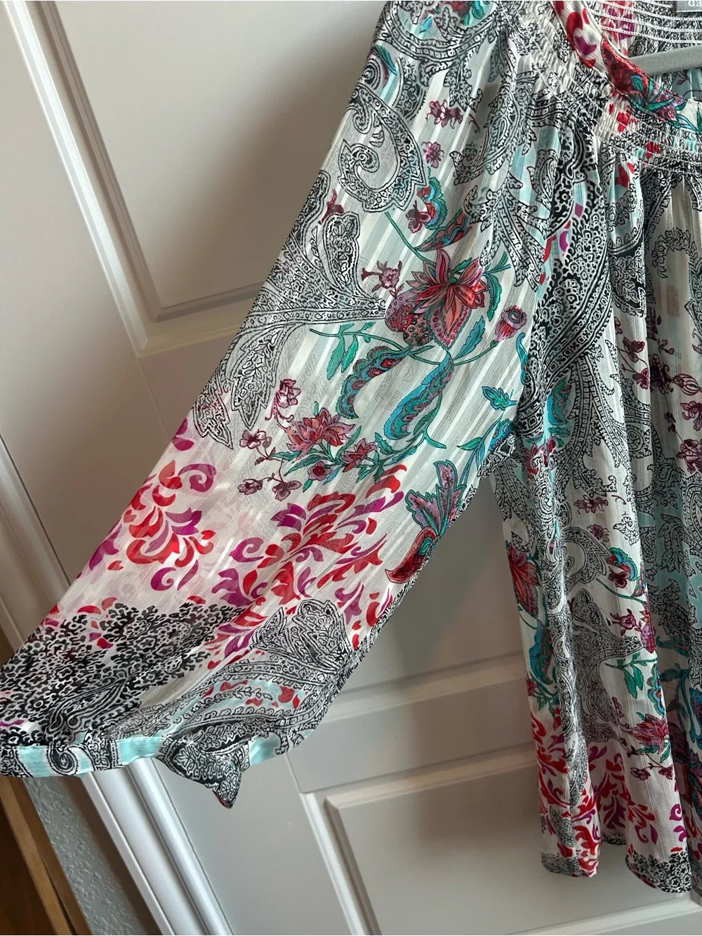 Daniel Rainn 1X Aqua & Pink Floral Paisley Peasant Blouse - Picture 7 of 15